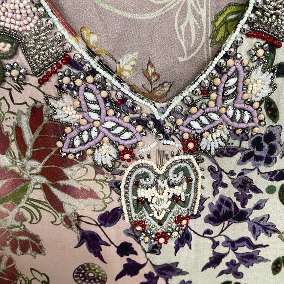 John • Mark Hand Printed Beaded V-Neck Art to Wear Tunic Size XL Pink Paisley l1 - Picture 2 of 10